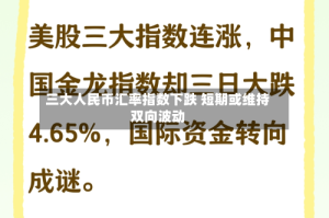 三大人民币汇率指数下跌 短期或维持双向波动