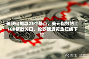 美联储加息25个基点，美元指数站上100整数关口，伦敦现货黄金短线下挫