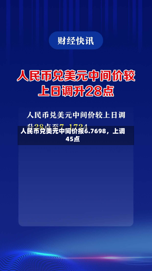 人民币兑美元中间价报6.7698，上调45点-第1张图片